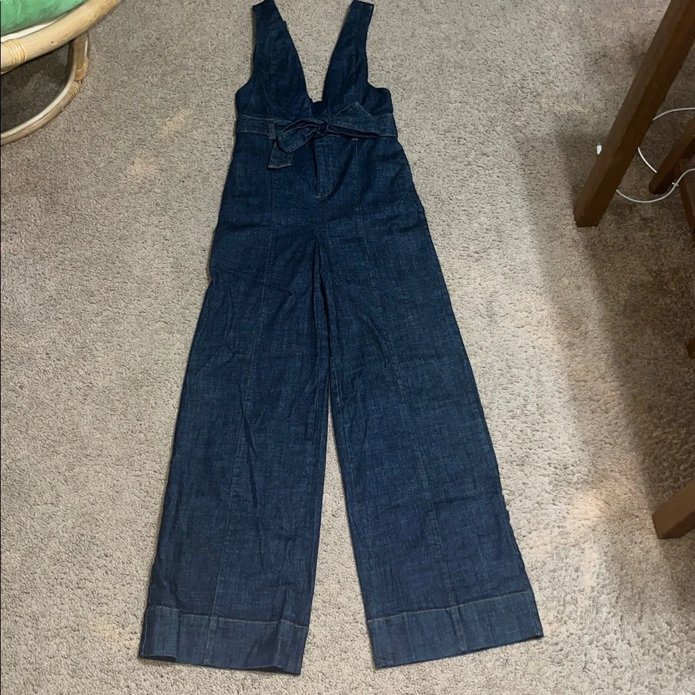Anthropologie Pilcro & The Letterpress Denim Overall Bib Jumpsuit‎ Plunging V 2